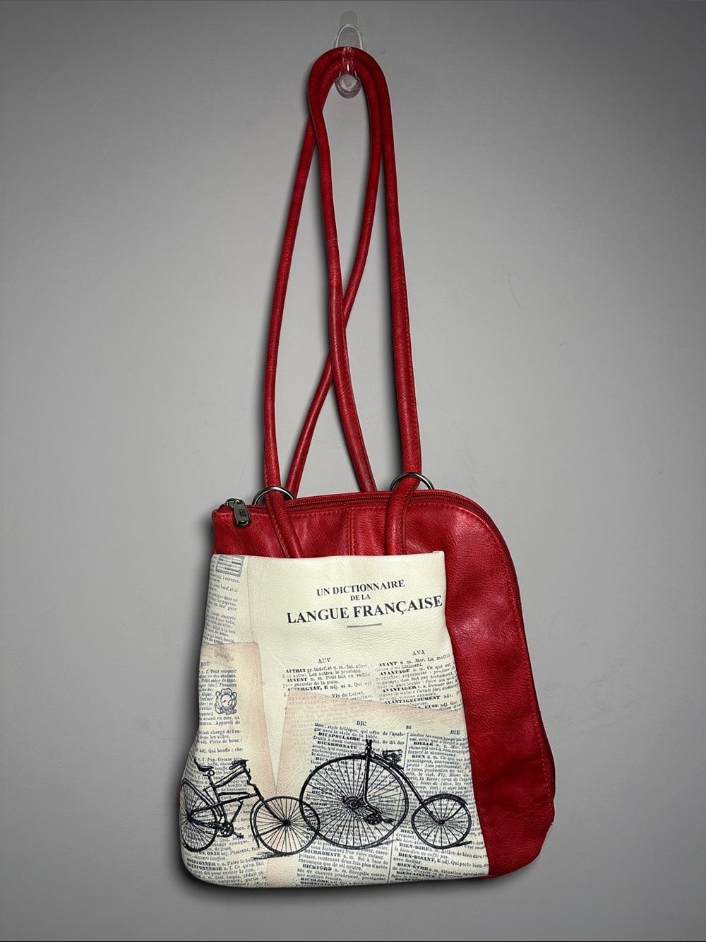 Espe soleil Red vegan faux leather French Dictionary backpack